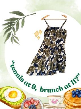 Blue floral + greenery bubble summer dress